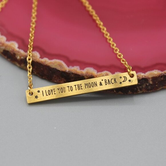 Jewelry - Jewelry necklace bar pendant "I Love You to the moon and back" yellow gold tone
